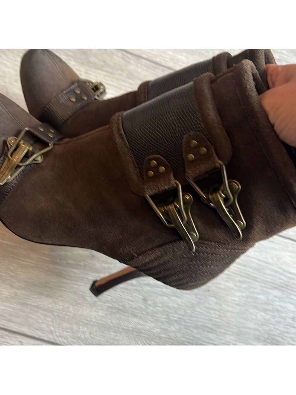 Plenty by Tracy Reese chocolate Brown Suede Ankle Boots with Buckle Detail 7.5 - Picture 9 of 12